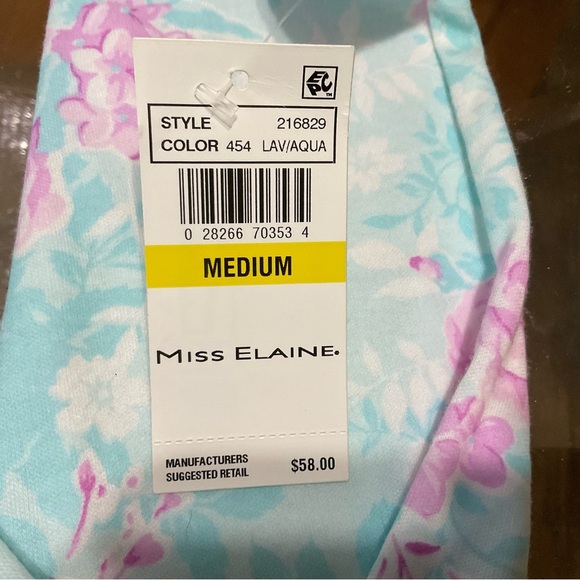 Miss Elaine Aqua Lavender Floral Long Sleeve Nightgown Size Medium - Picture 7 of 7